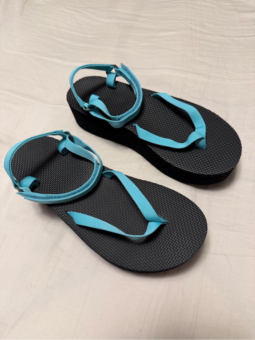 Black Platform Flip Flops with Turquoise Straps